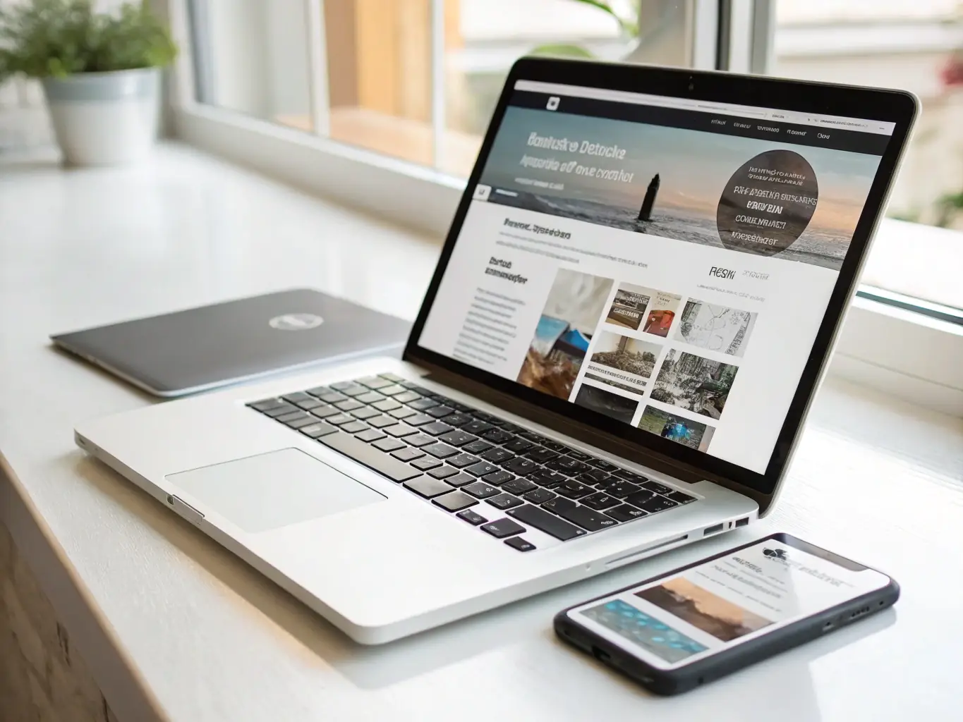 A clean, modern WordPress website design showcasing a responsive layout on various devices, highlighting the user-friendly interface and professional branding.