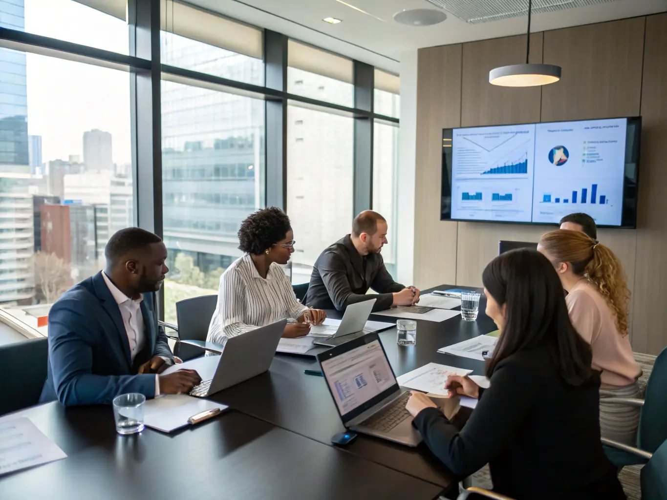 A diverse team of digital marketing experts collaborating in a modern office setting, brainstorming innovative strategies for website design and online reputation management.